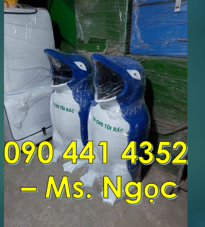Thùng đựng rác hình cá chép, thùng rác chim cánh cụt màu sắc yêu cầu