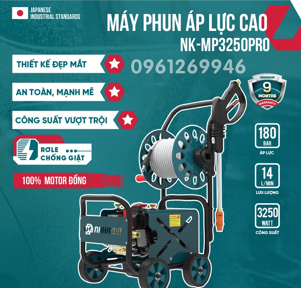 Máy rửa xe 3250W Nakawa NK-MP3250Pro áp lực cao rửa cực sạch