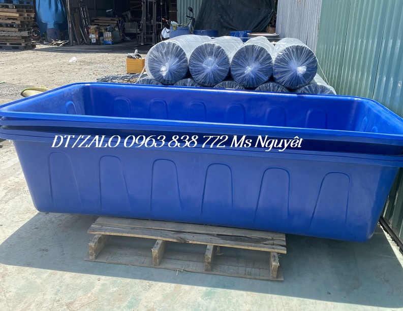 tank nhựa chữ nhật, tank nhựa màu xanh nuôi cá, thùng nhựa xanh