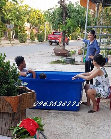 tank nhựa chữ nhật, tank nhựa màu xanh nuôi cá, thùng nhựa xanh