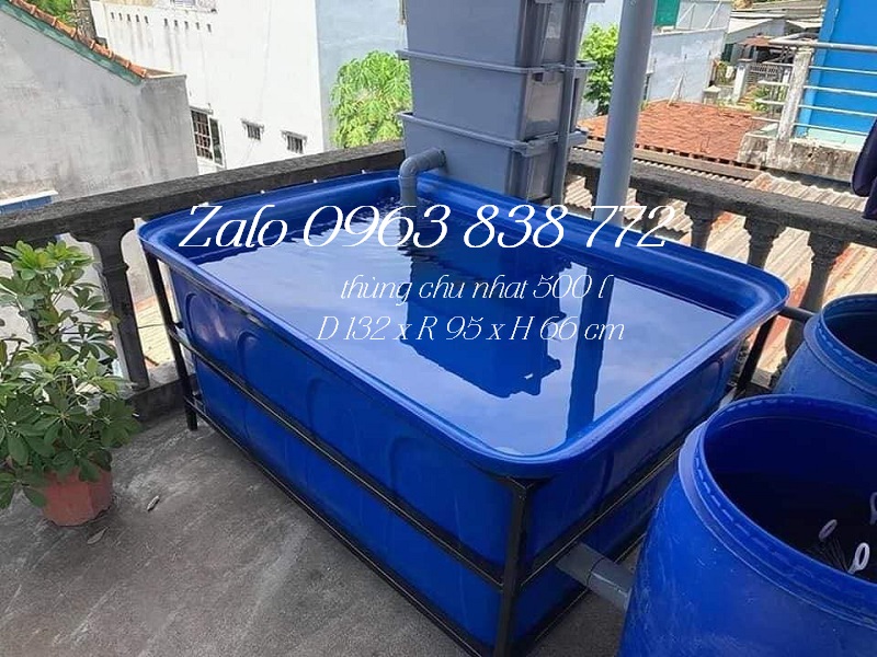 tank nhựa chữ nhật, tank nhựa màu xanh nuôi cá, thùng nhựa xanh