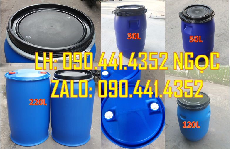Thùng phuy nhựa 120 lít nhập khẩu, thùng phuy nhựa 150 lít đai sắt
