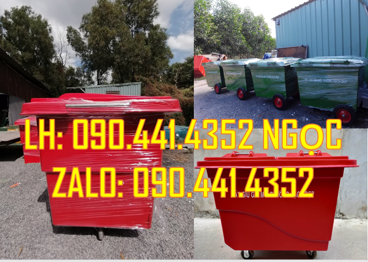 Thùng rác 1000 lít, xe thu gom rác 1000 lít màu xanh lá, xe thu gom