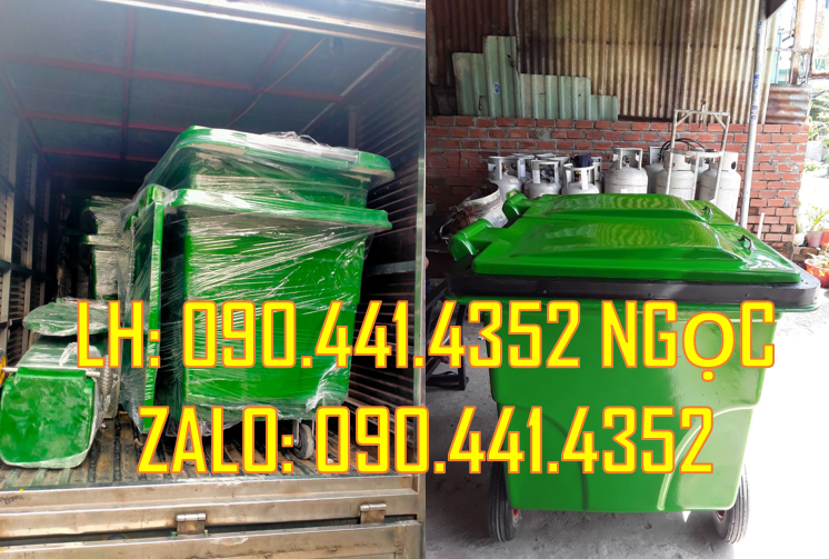 Thùng rác 1000 lít, xe thu gom rác 1000 lít màu xanh lá, xe thu gom