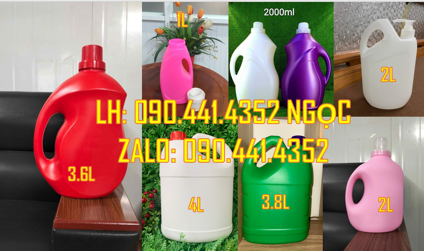 Gía can nhựa vuông 5 lít màu vàng, can nhựa 4 lít đựng nước xả màu tím