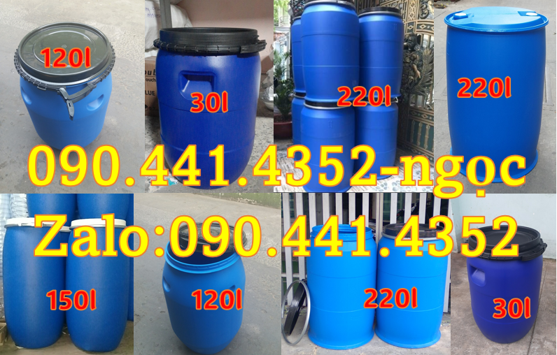 Vỏ thùng phuy nhựa 220 lít nắp kín, phuy nhựa 100 lít, thùng phuy 60L