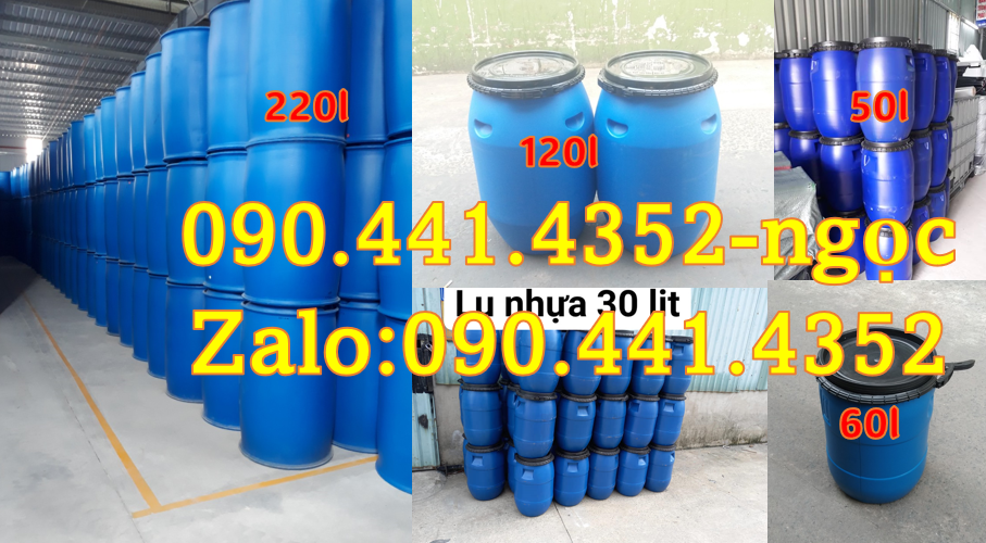 Vỏ thùng phuy nhựa 220 lít nắp kín, phuy nhựa 100 lít, thùng phuy 60L