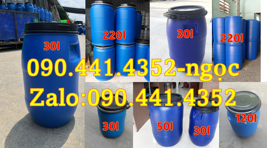 Vỏ thùng phuy nhựa 220 lít nắp kín, phuy nhựa 100 lít, thùng phuy 60L