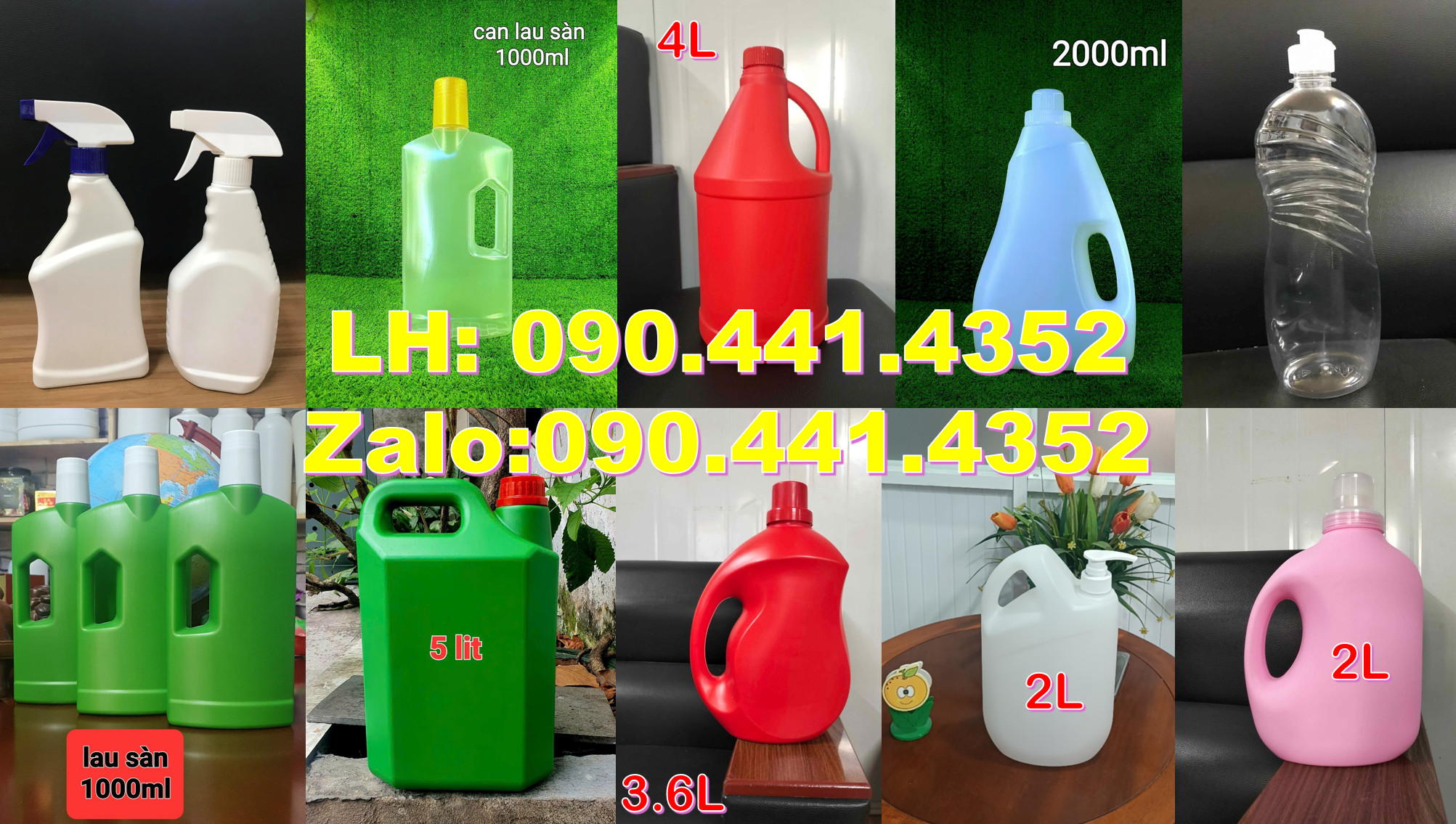Can đựng nước lau sàn 1 lít màu xanh lá, can nhựa 2 lít vuông có vòi