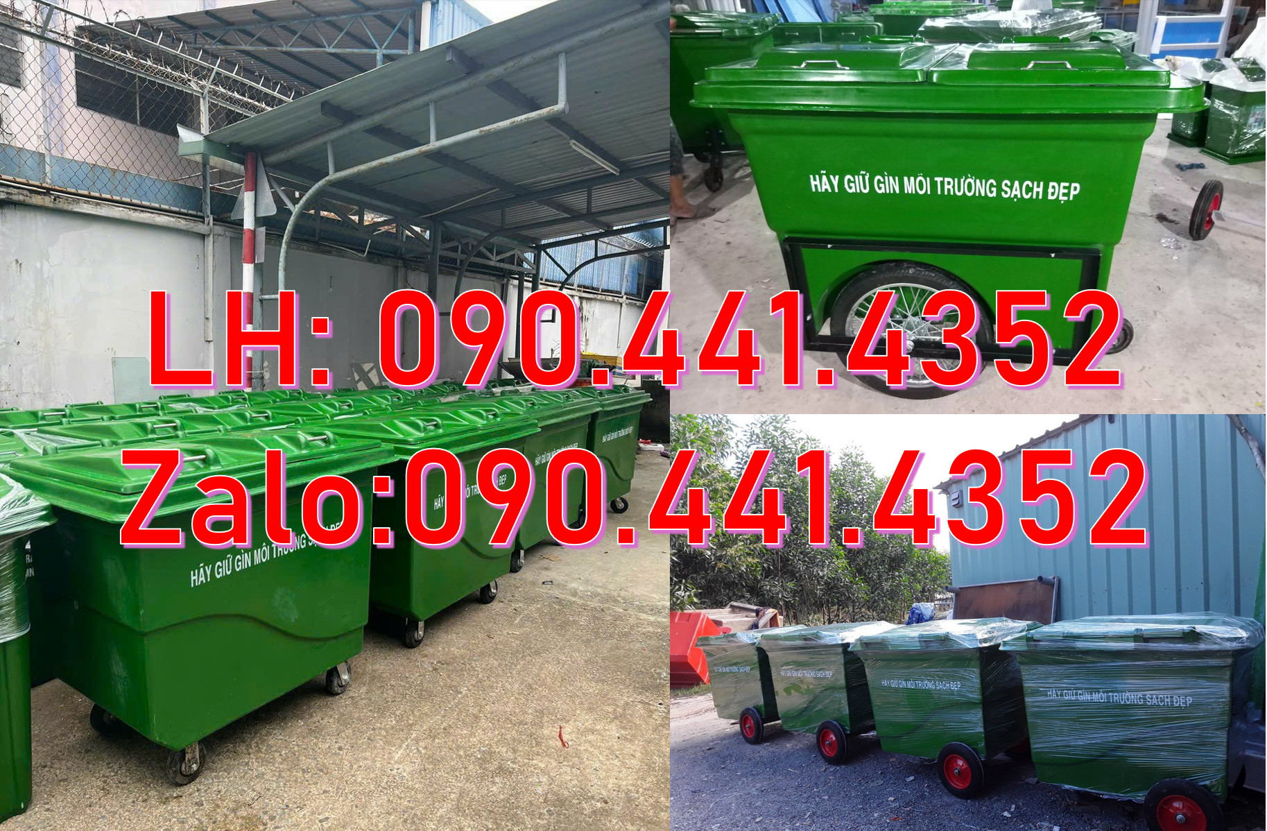 Bán xe thu gom rác 660 lít màu xanh lá 4 bánh xe, xe thu gom rác 1000L