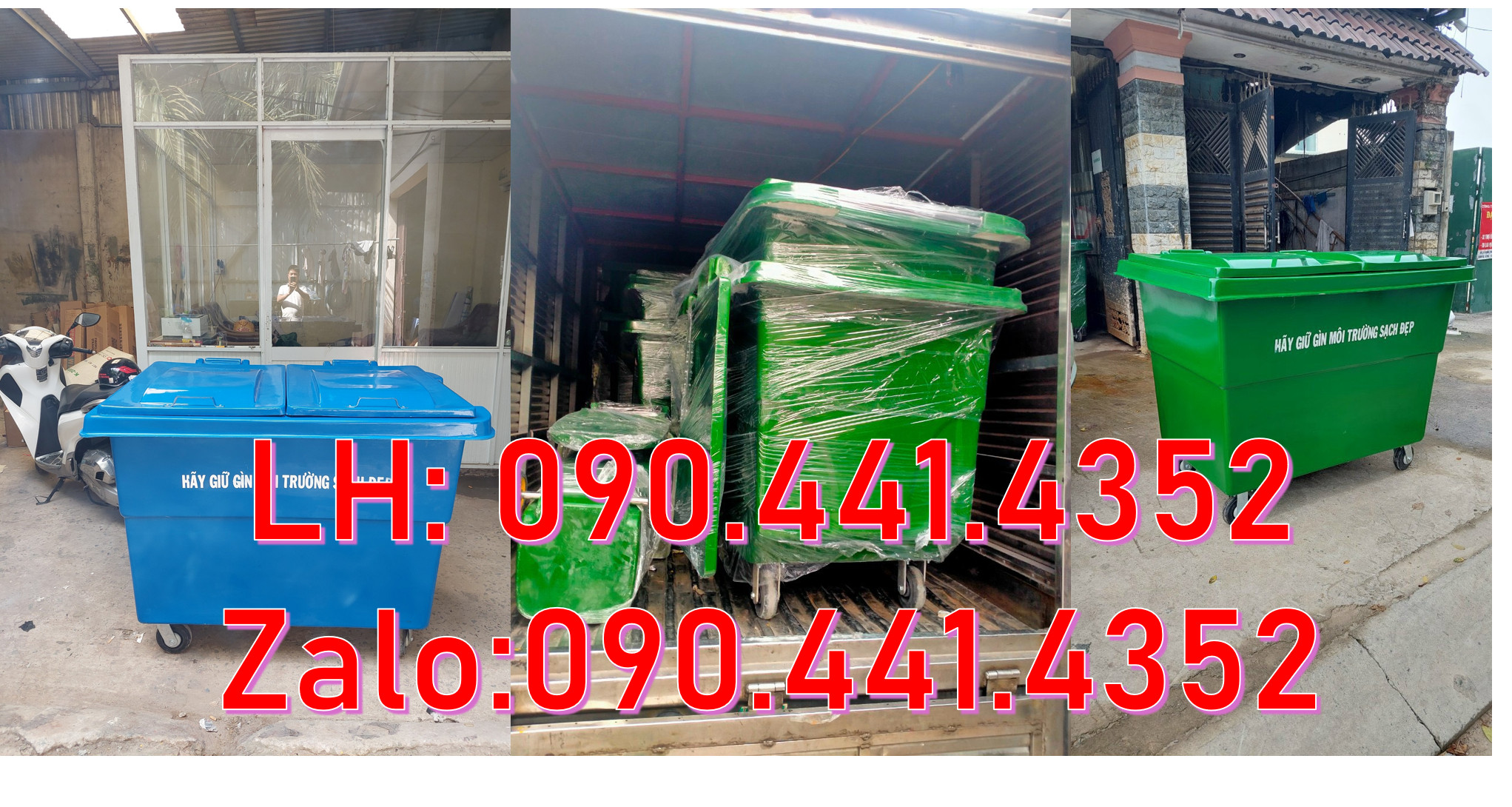 Bán xe thu gom rác 660 lít màu xanh lá 4 bánh xe, xe thu gom rác 1000L
