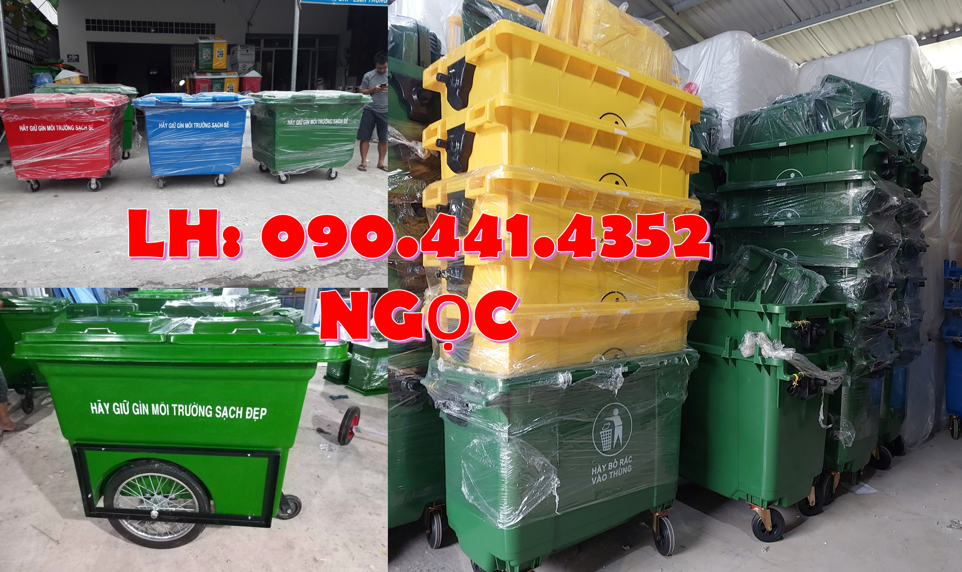 Xe thu gom rác HDPE, thùng rác HDPE 660 lít, xe đẩy rác 1000 lít HDPE