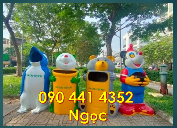 Bán thùng rác cá chép màu đỏ, vàng, nhận sx thùng rác con vật Q10