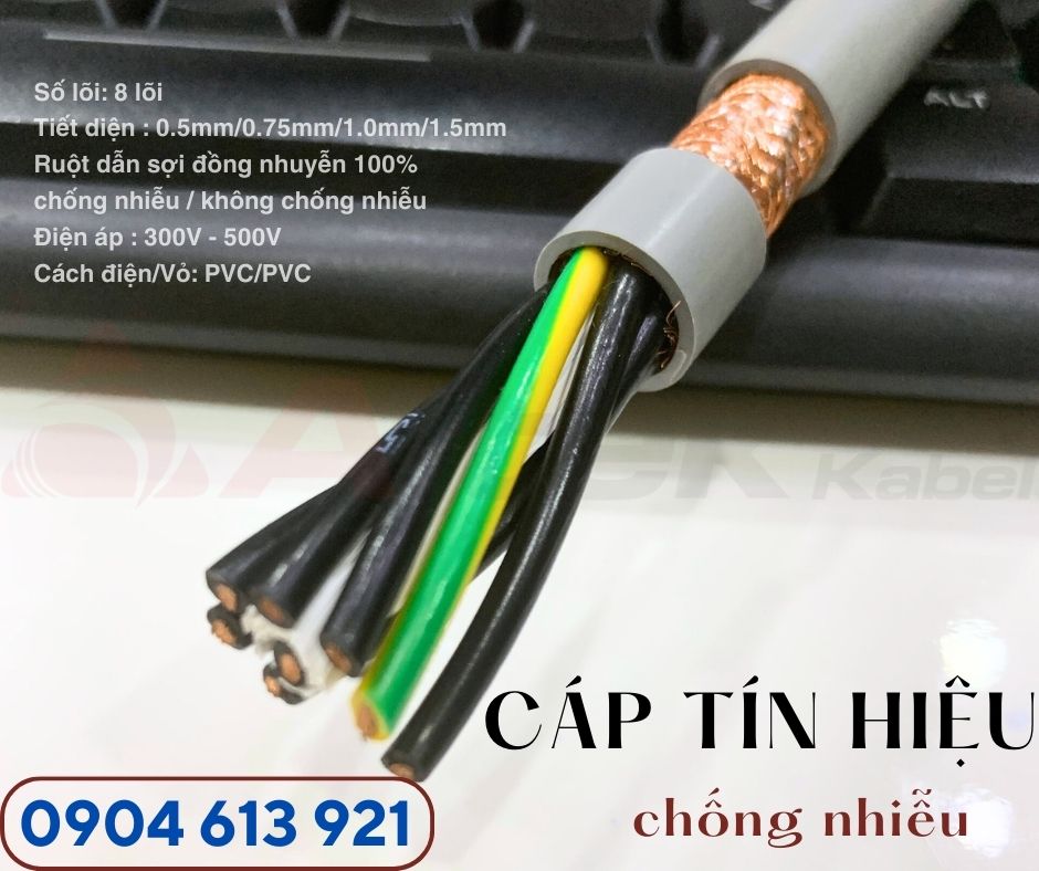 Cáp điện 8 lõi, cáp điều khiển tín hiệu 8x0.75mm chống nhiễu