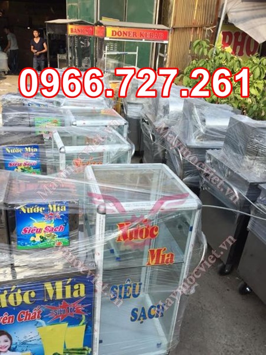 Máy ép mía 3 lô inox ép kiệt 1 lần có tủ kính