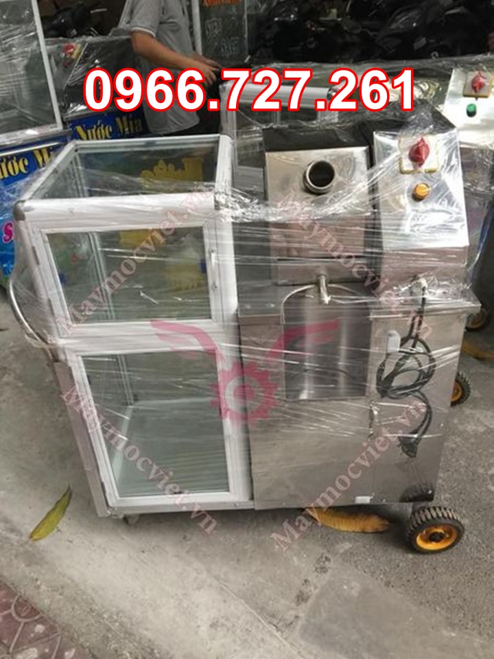 Máy ép mía 3 lô inox ép kiệt 1 lần có tủ kính