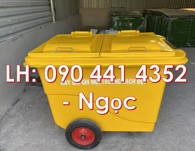 Xe thu gom rác y tế 660 lít màu vàng, xe thu gom rác y tế 4 bánh xe