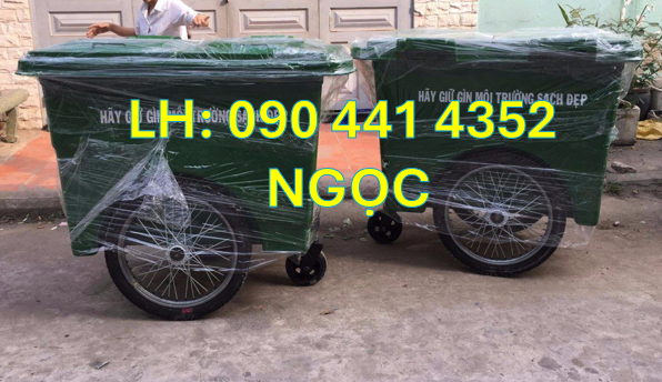 Xe thu gom rác y tế 660 lít màu vàng, xe thu gom rác y tế 4 bánh xe