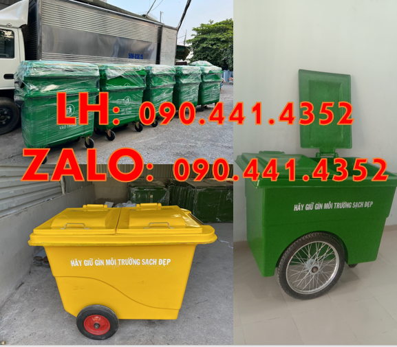 Xe thu gom rác y tế 660 lít màu vàng, xe thu gom rác y tế 4 bánh xe