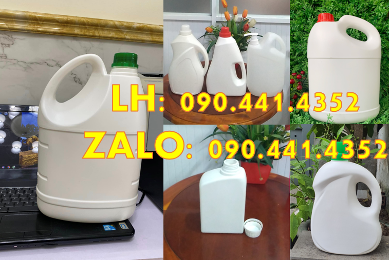 Can nhựa 2 lít đựng nước rửa chén màu vàng, trắng, xanh lá