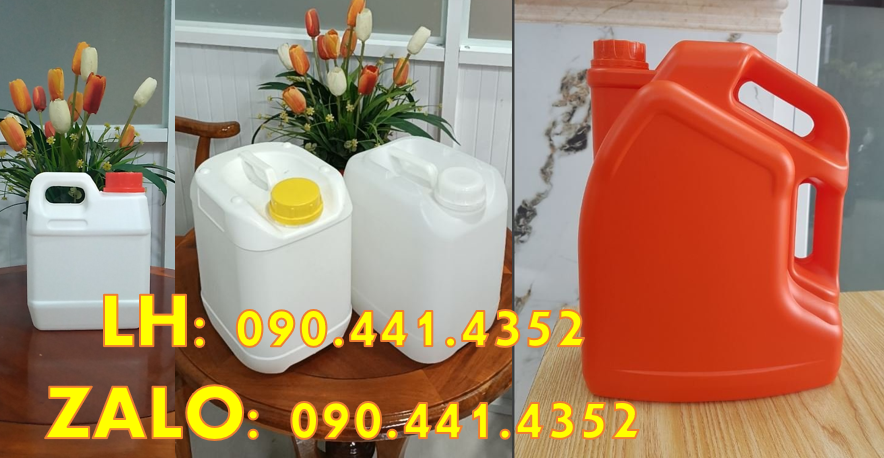 Can nhựa 5 lít vuông màu đỏ, can nhựa 4 lít nắp garenty, can nhựa 2L