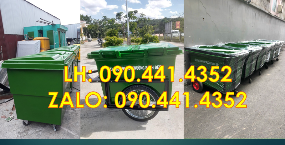 SX xe thu gom rác 660 lít composite, xe thu gom rác 1000L 2 nắp đậy