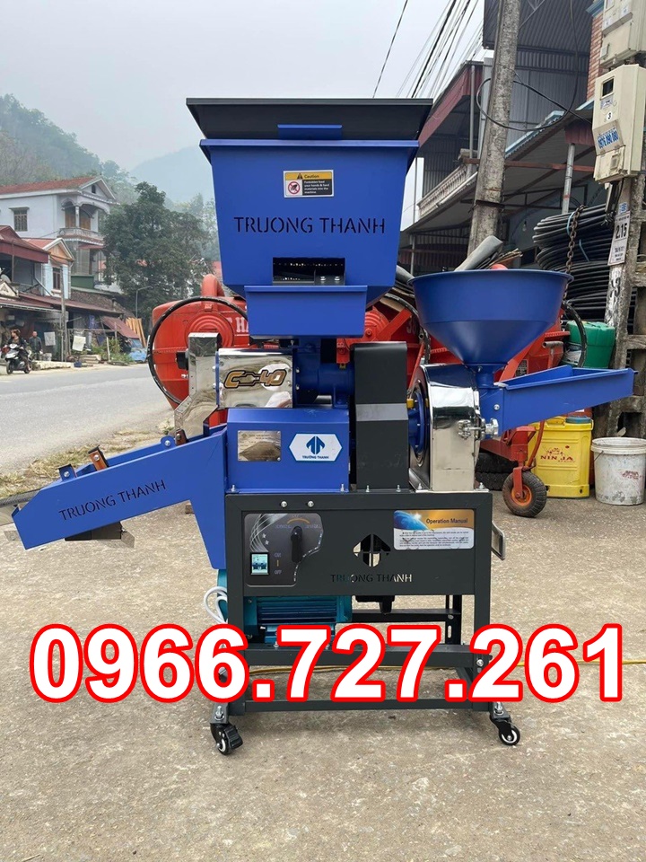 Máy xát gạo nghiền ngô mini, xát gạo có sàng rung, bầu gió ra cám