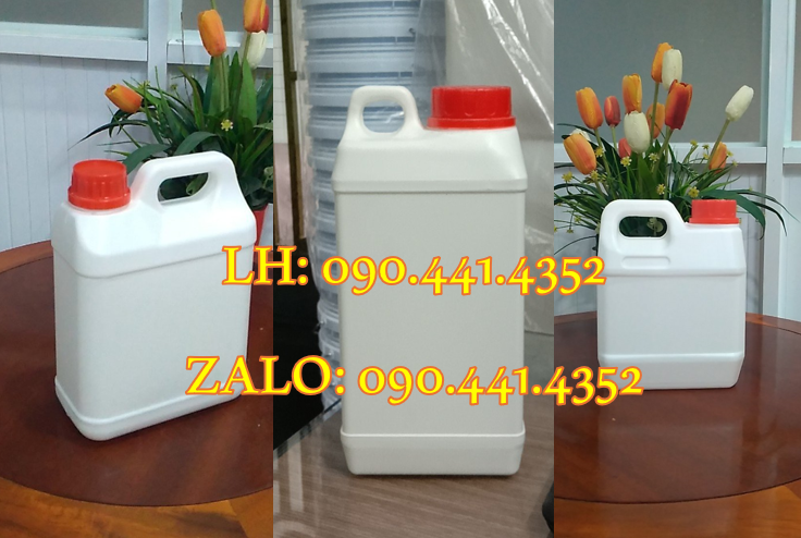 Can nhựa 1 lít nắp garenty có thoát khí, can nhựa 2 lít vuông, can 5L