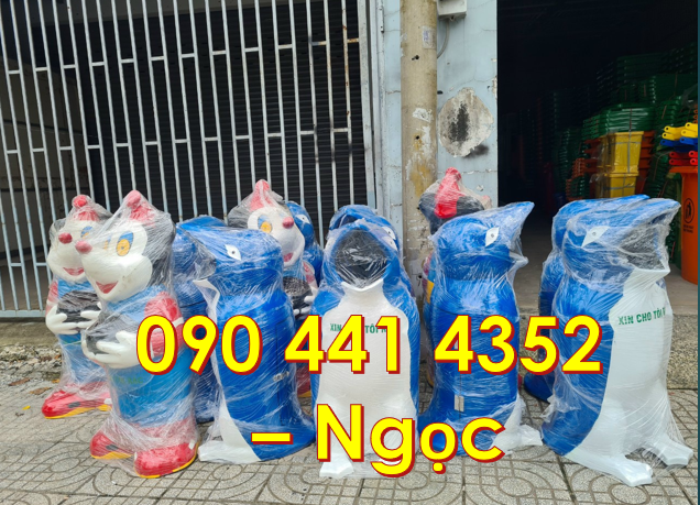 Thùng rác con cá heo màu vàng, xanh dương, màu sắc theo yêu cầu