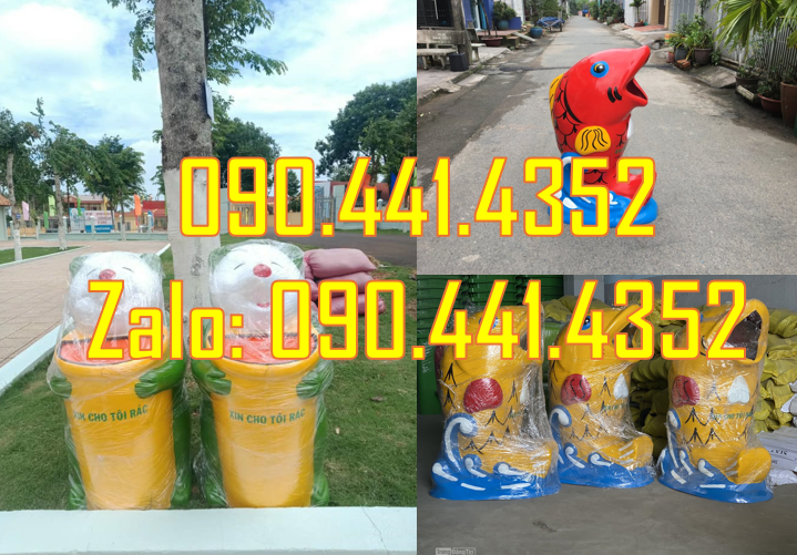 SX thùng rác chuột túi có lô gô, thùng rác chim cánh cụt giá rẻ