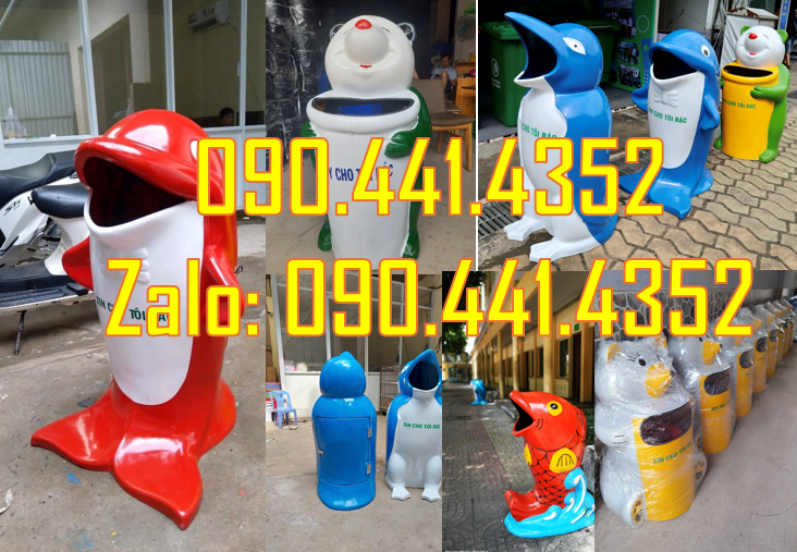SX thùng rác chuột túi có lô gô, thùng rác chim cánh cụt giá rẻ