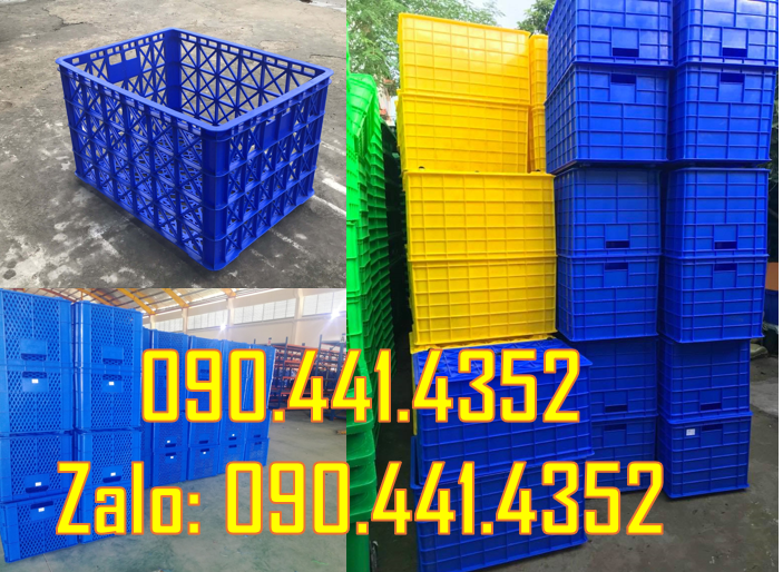 Sóng nhựa hở vàng 8 bánh xe, sóng nhựa hở có nắp, sọt nhựa có quai