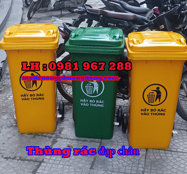 Thùng rác đạp chân 2 bánh xe nhựa HDPE 120L