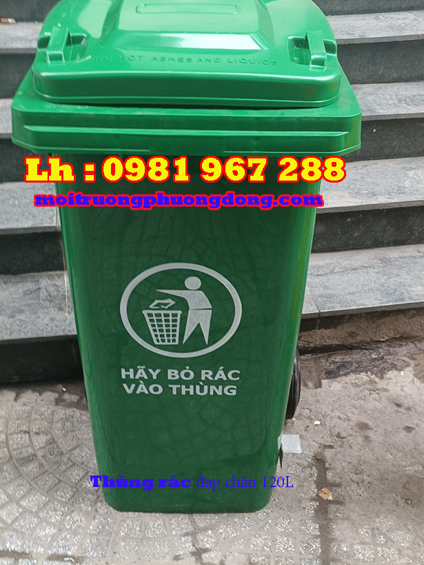 Thùng rác đạp chân 2 bánh xe nhựa HDPE 120L