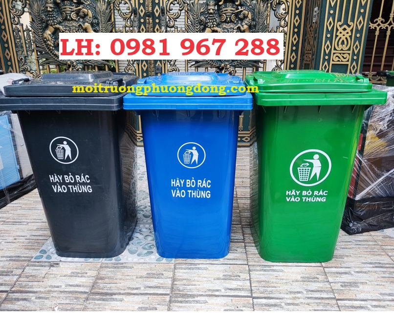 Thùng rác đạp chân 2 bánh xe nhựa HDPE 120L