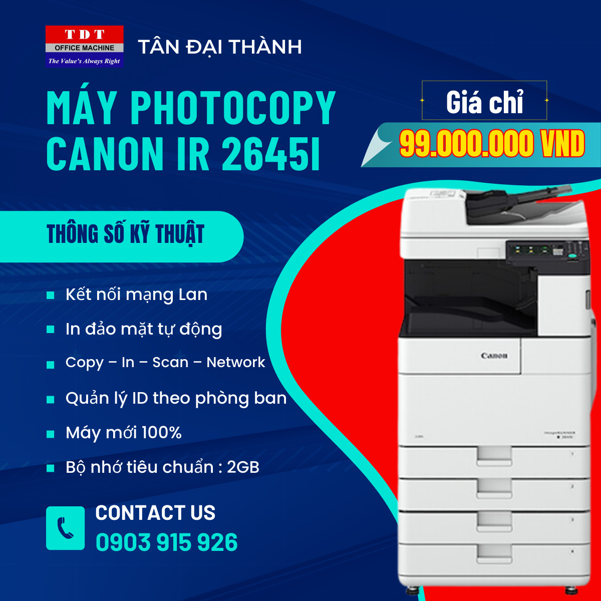 Máy photocopy Canon 2635i chính hãng bảo hành 24 tháng