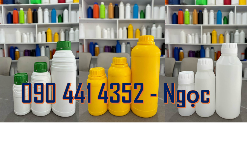 Chai nhựa 1 lít đựng nước giặt, vỏ chai nhựa 0.5 lít đựng phân bón