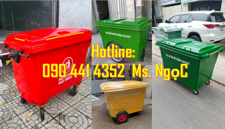 Thùng rác 660 lít màu vàng, thùng rác công nghiệp 1000 lít, thùng rác
