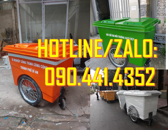 SX xe thu gom rác 660L công nghiệp, thùng rác y tế 1000 lít màu đen,