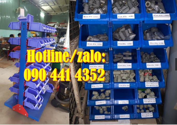 Khay nhựa đựng ốc vít, bán khay nhựa xếp tầng, kệ dụng cụ màu xanh