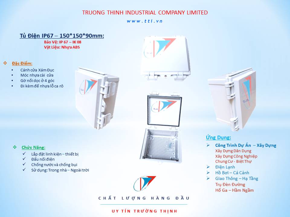 Tủ điện Trường Thịnh - BOXCO 150x150x90, nhựa ABS,chống thấm nước IP67