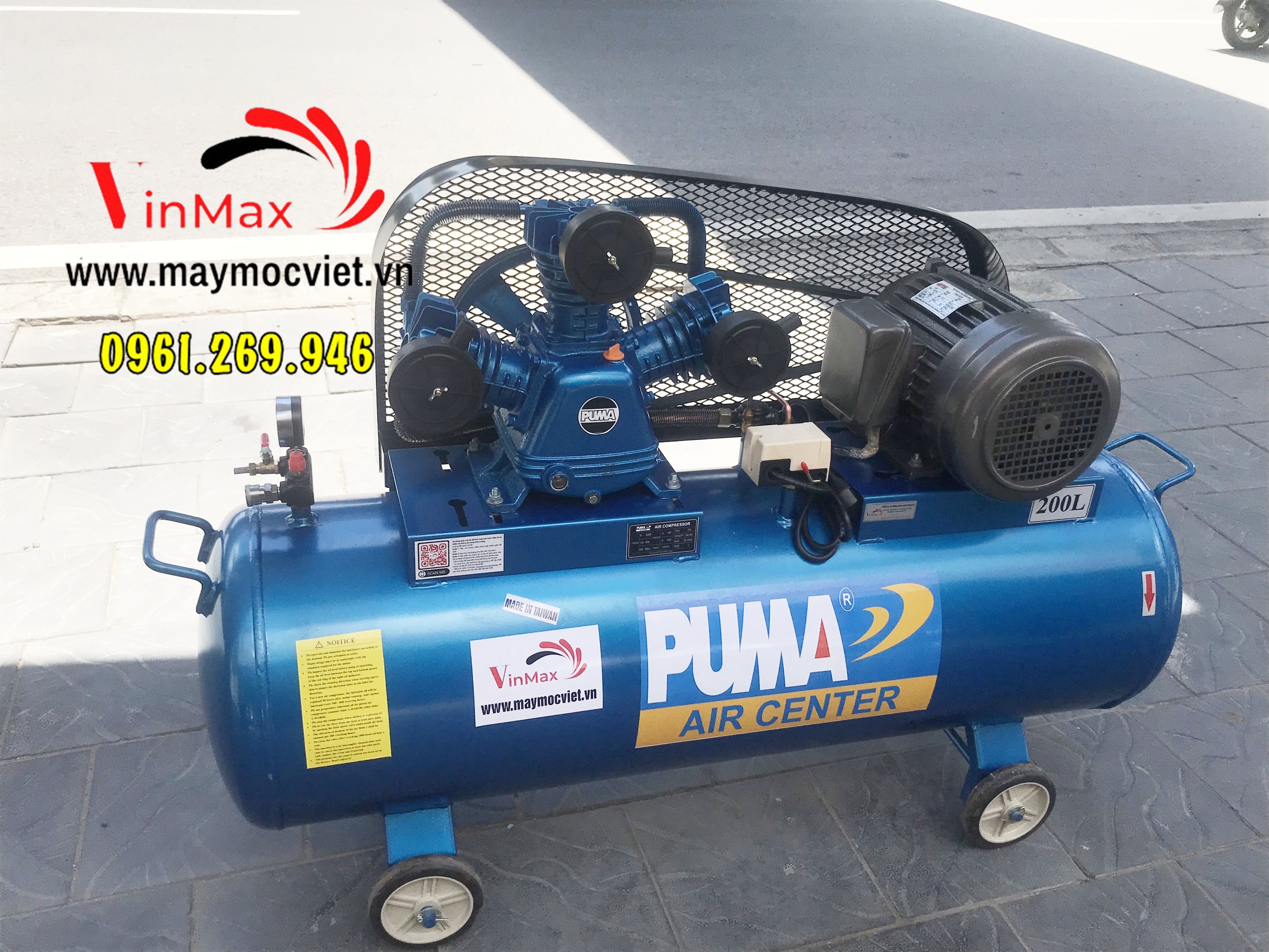 Máy nén khí 200L Puma 4HP điện 3 pha áp 8 cho xưởng mộc giá tốt