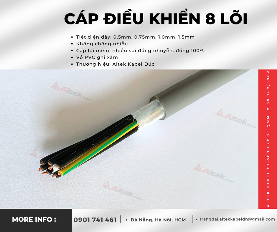 Cáp điều khiển 8 lõi, 8x0.5, 8x0.75, 8x1.0, 8x1.5