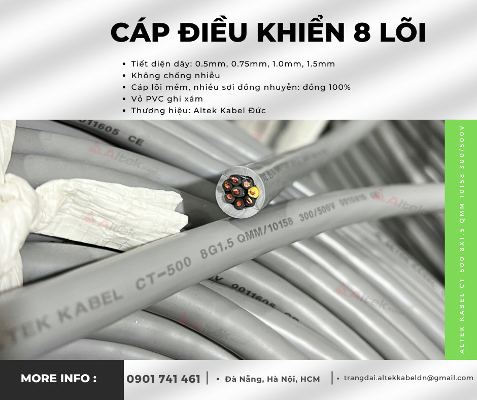 Cáp điều khiển 8 lõi, 8x0.5, 8x0.75, 8x1.0, 8x1.5