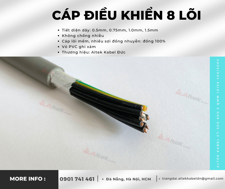 Cáp điều khiển 8 lõi, 8x0.5, 8x0.75, 8x1.0, 8x1.5