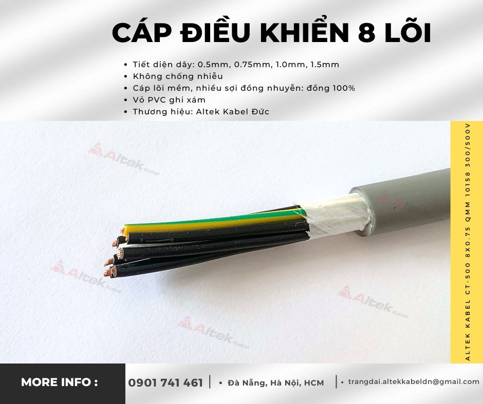 Cáp điều khiển 8 lõi, 8x0.5, 8x0.75, 8x1.0, 8x1.5