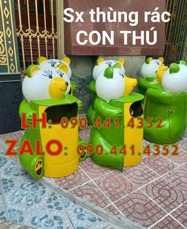 Thùng rác cá chép giá rẻ, thùng rác chuột túi màu theo yêu cầu,