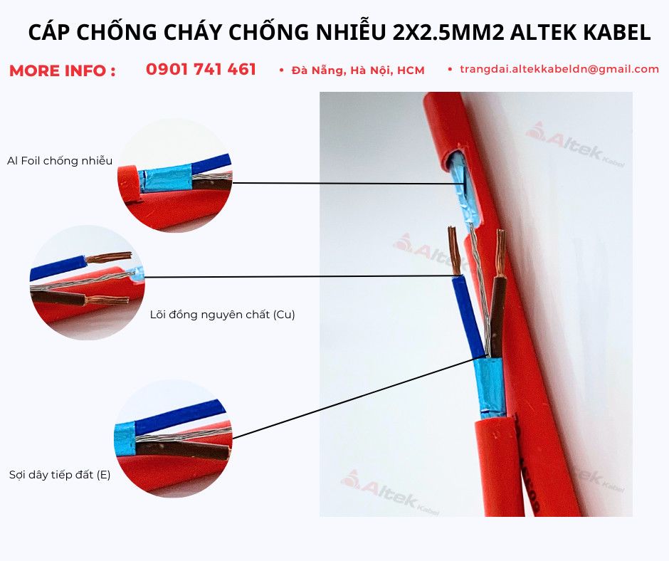Cáp chống cháy chống nhiễu 2x2.5 + E tại Đà Nẵng, Hà Nội, Hồ Chí Minh