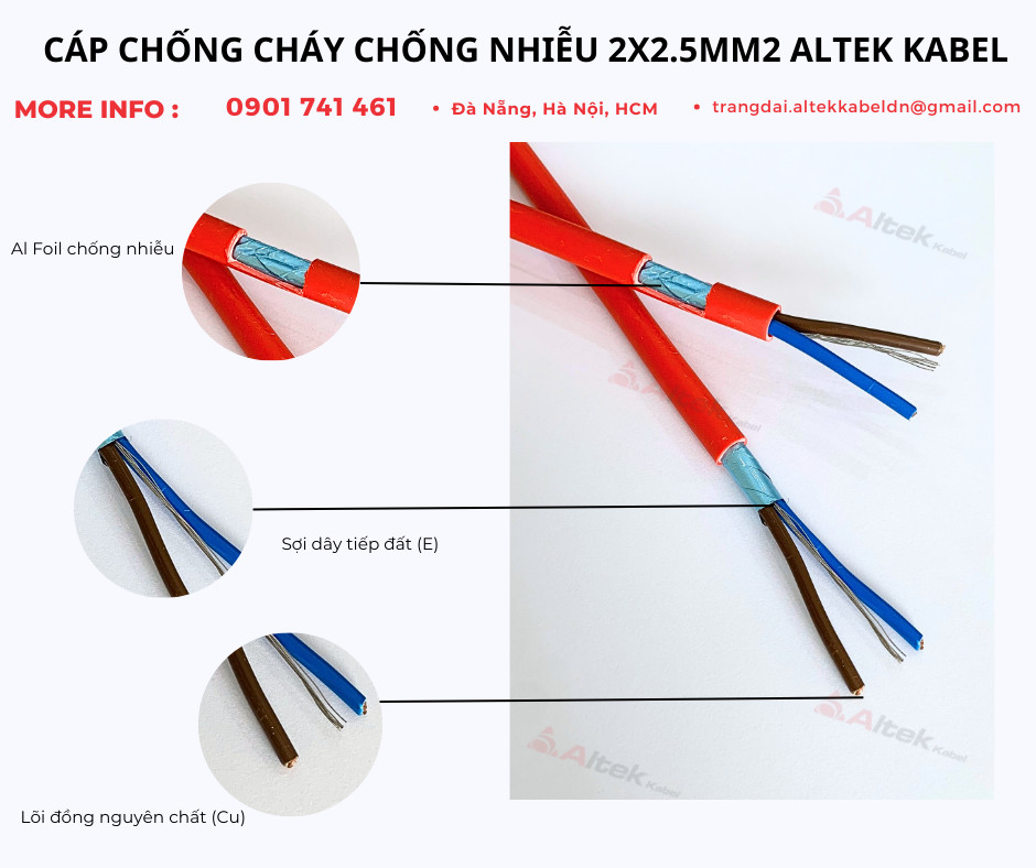 Cáp chống cháy chống nhiễu 2x2.5 + E tại Đà Nẵng, Hà Nội, Hồ Chí Minh