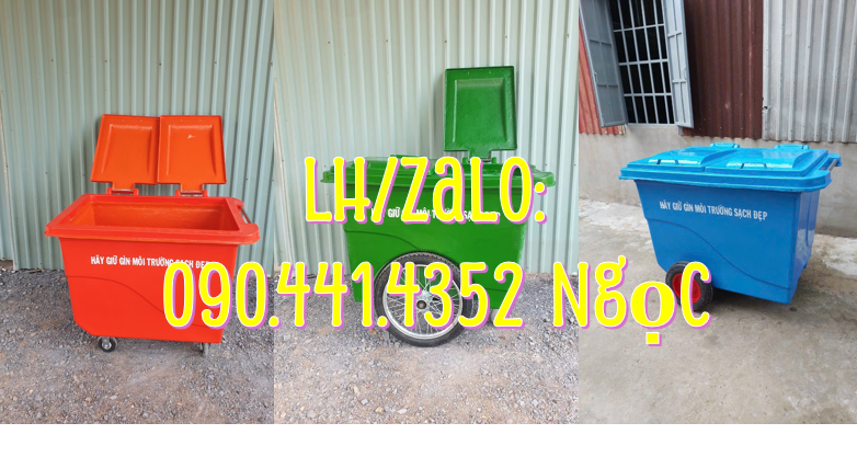 SX xe thu gom rác 660L theo yêu cầu, xe thu gom rác 1000L vàng, xanh,